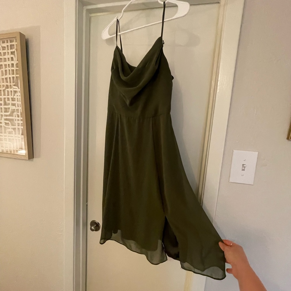 Studio Olive Green Cowl-Neck Midi Dress